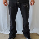HUDSON- STUDDED FLEECE FLARE JOGGER BLACK