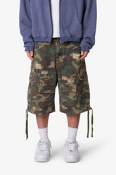 MNML - Distressed Baggy Cargo Shorts - Camo Distressed
