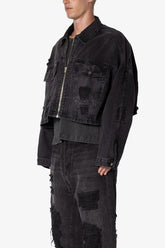 MNML - Oversized Cropped Ripped Denim Jacket - Washed Black