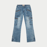 GOD SPEED - Double pocket Flared Cargo Denim (Blue)