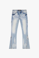 VALABASAS - "STREAMLINE" LT. BLUE WASH STACKED FLARE JEAN