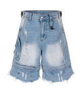 UNDEVELOPED - AZUL DISTRESSED CARGO SHORTS