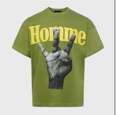 HOMME FEMME - Twisted Fingers Tee Olive with Yellow and Red