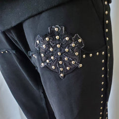 HUDSON- STUDDED FLEECE FLARE JOGGER BLACK