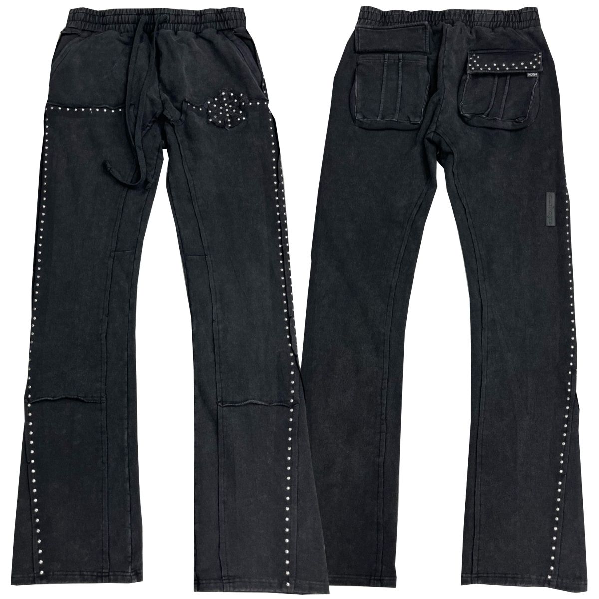 HUDSON- STUDDED FLEECE FLARE JOGGER BLACK