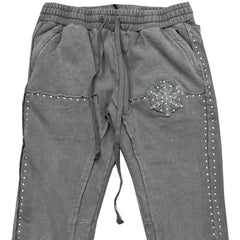 HUDSON- STUDDED FLEECE FLARE JOGGER GREY