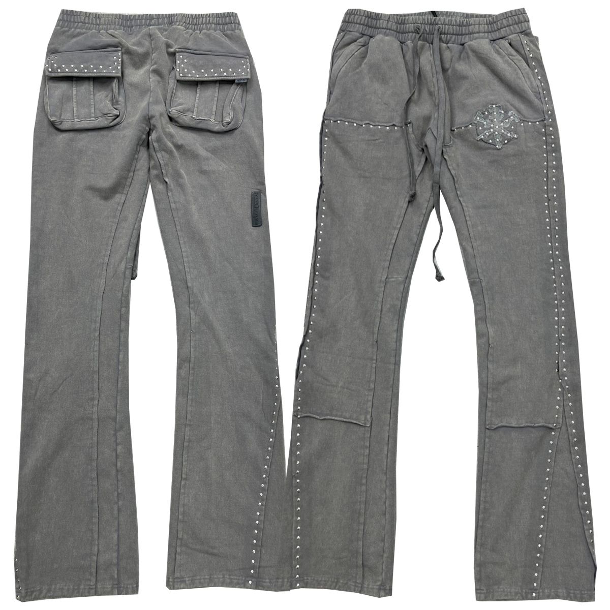 HUDSON- STUDDED FLEECE FLARE JOGGER GREY