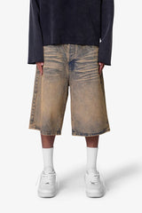 MNML - Baggy Dust Stone Denim Shorts - Vintage Blue