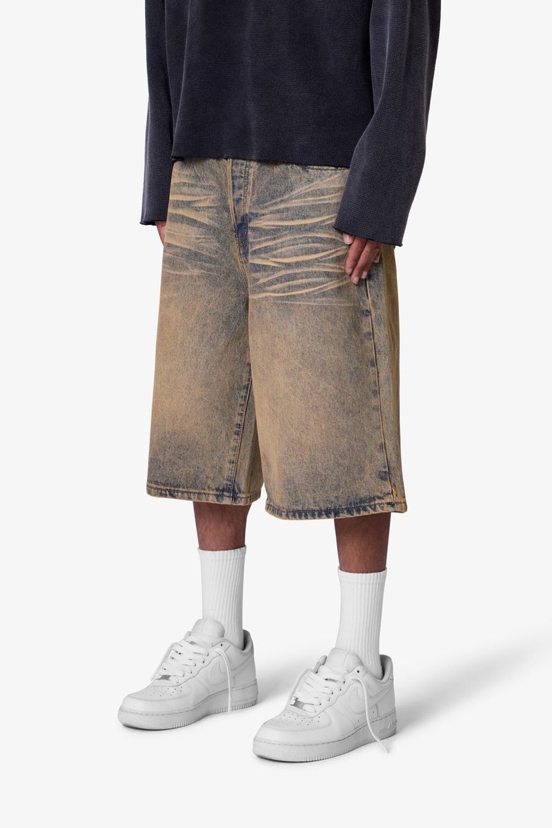MNML - Baggy Dust Stone Denim Shorts - Vintage Blue