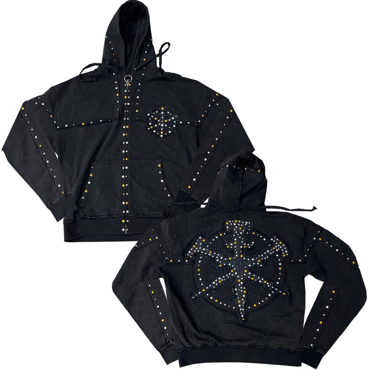 HUDSON- STUDDED FLEECE OVERSIZED HOODY BLACK