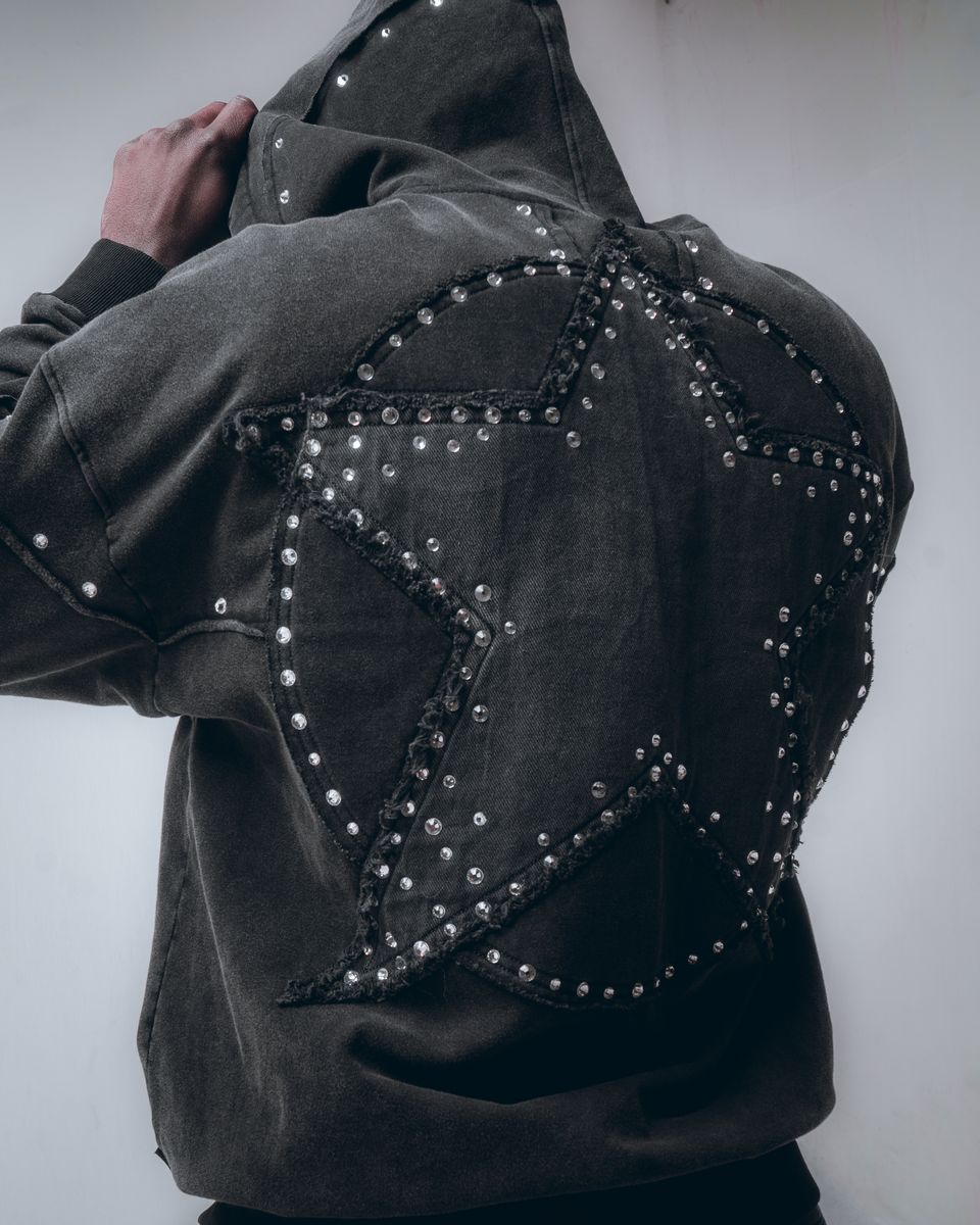 HUDSON- STAR STAR FLEECE OVERSIZED HOODY BLACK