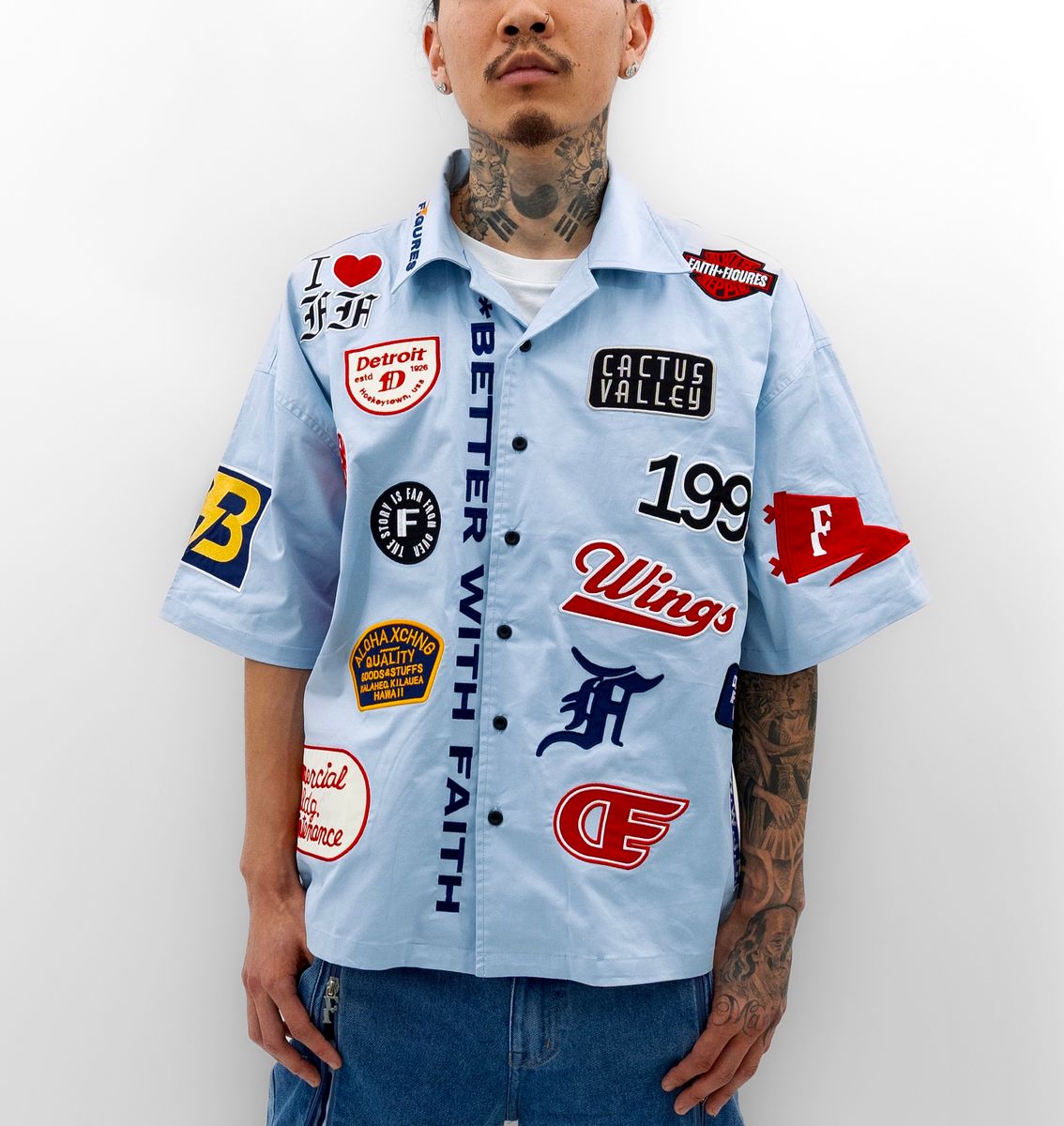 FAITH & FIGURES- Motor City Carolina Blue Bowling Shirt