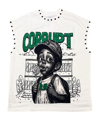 CORRUPT-K9 CANINE SLEEVLESS  WHITE/GREEN TEE
