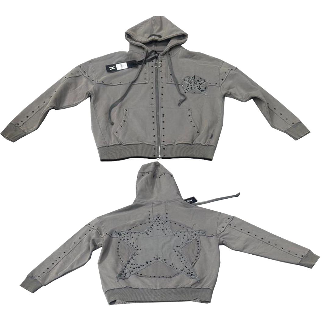 HUDSON- STAR STONES FLEECE OVERSIZED HOODY GREY
