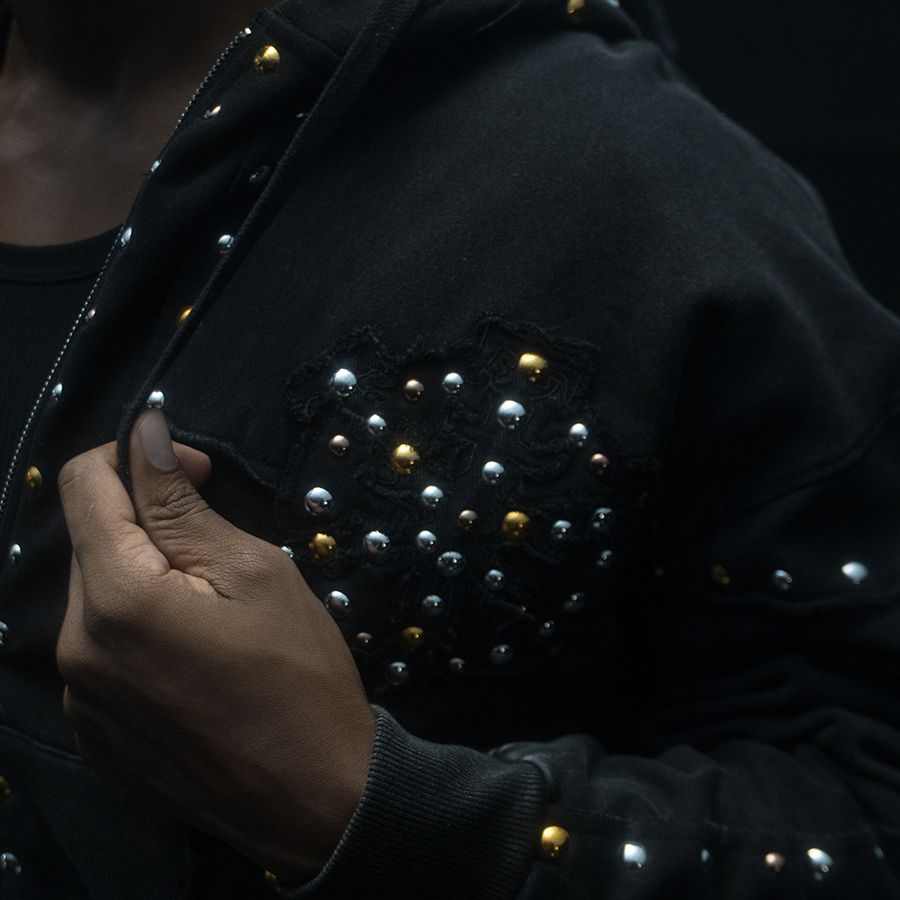 HUDSON- STUDDED FLEECE OVERSIZED HOODY BLACK