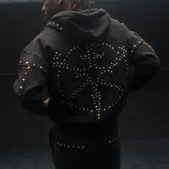 HUDSON- STUDDED FLEECE OVERSIZED HOODY BLACK