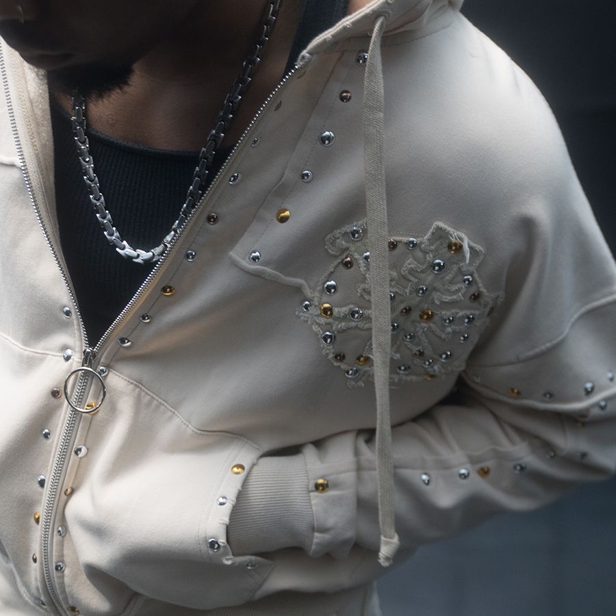 HUDSON- STUDDED FLEECE OVERSIZED HOODY SAIL