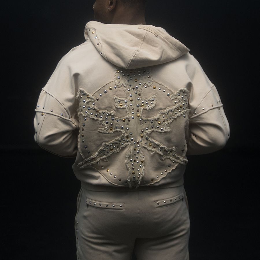 HUDSON- STUDDED FLEECE OVERSIZED HOODY SAIL