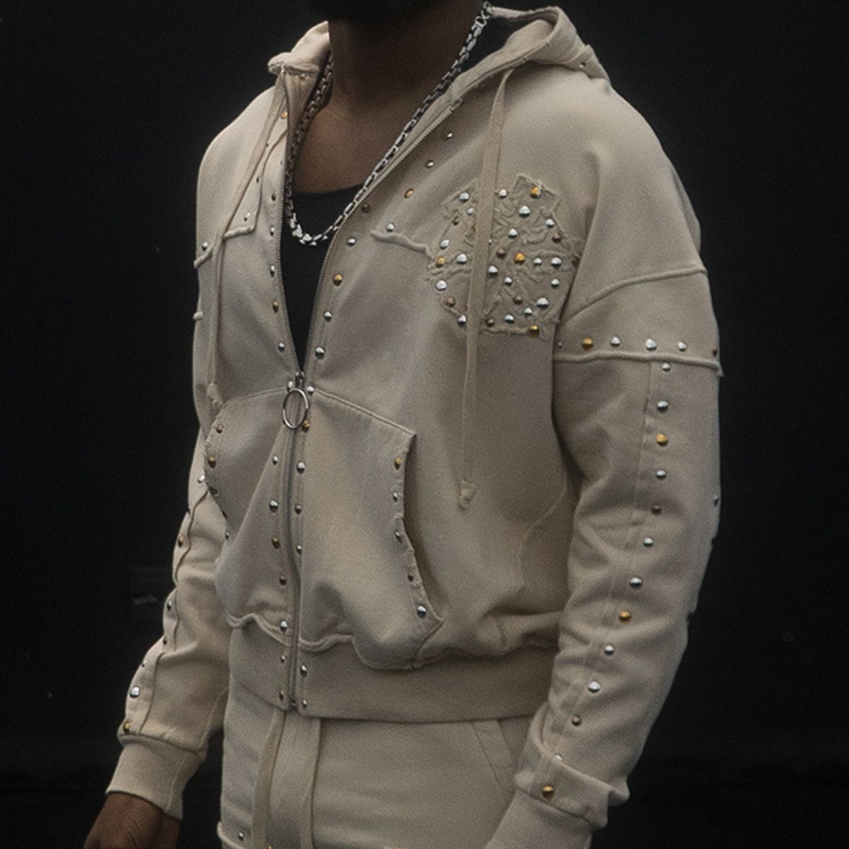 HUDSON- STUDDED FLEECE OVERSIZED HOODY SAIL