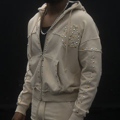 HUDSON- STUDDED FLEECE OVERSIZED HOODY SAIL