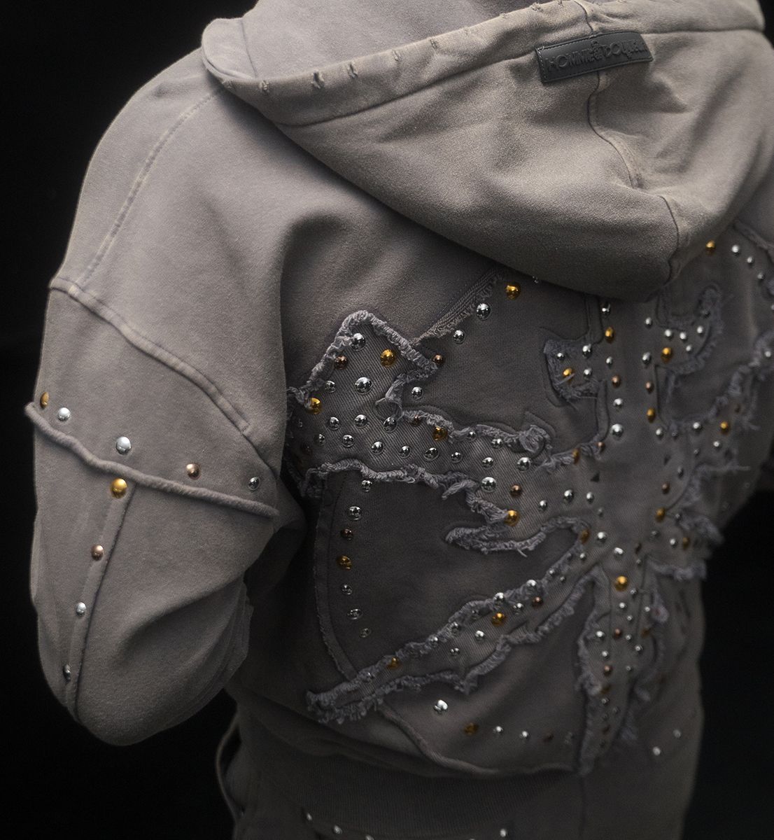 HUDSON- STUDDED FLEECE OVERSIZED HOODY GREY