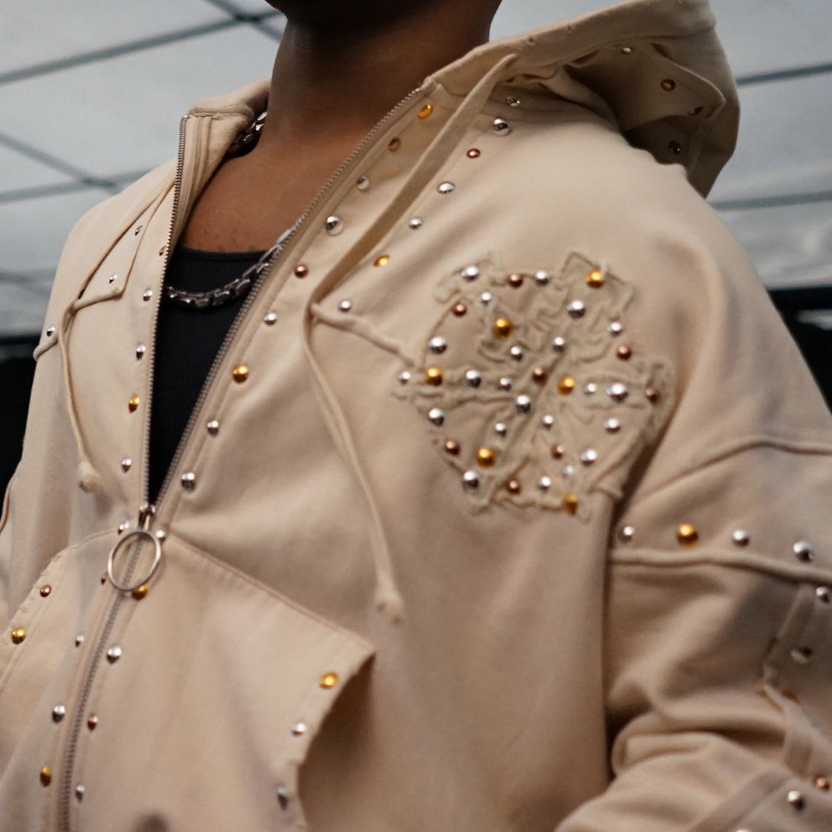 HUDSON- STUDDED FLEECE OVERSIZED HOODY SAIL