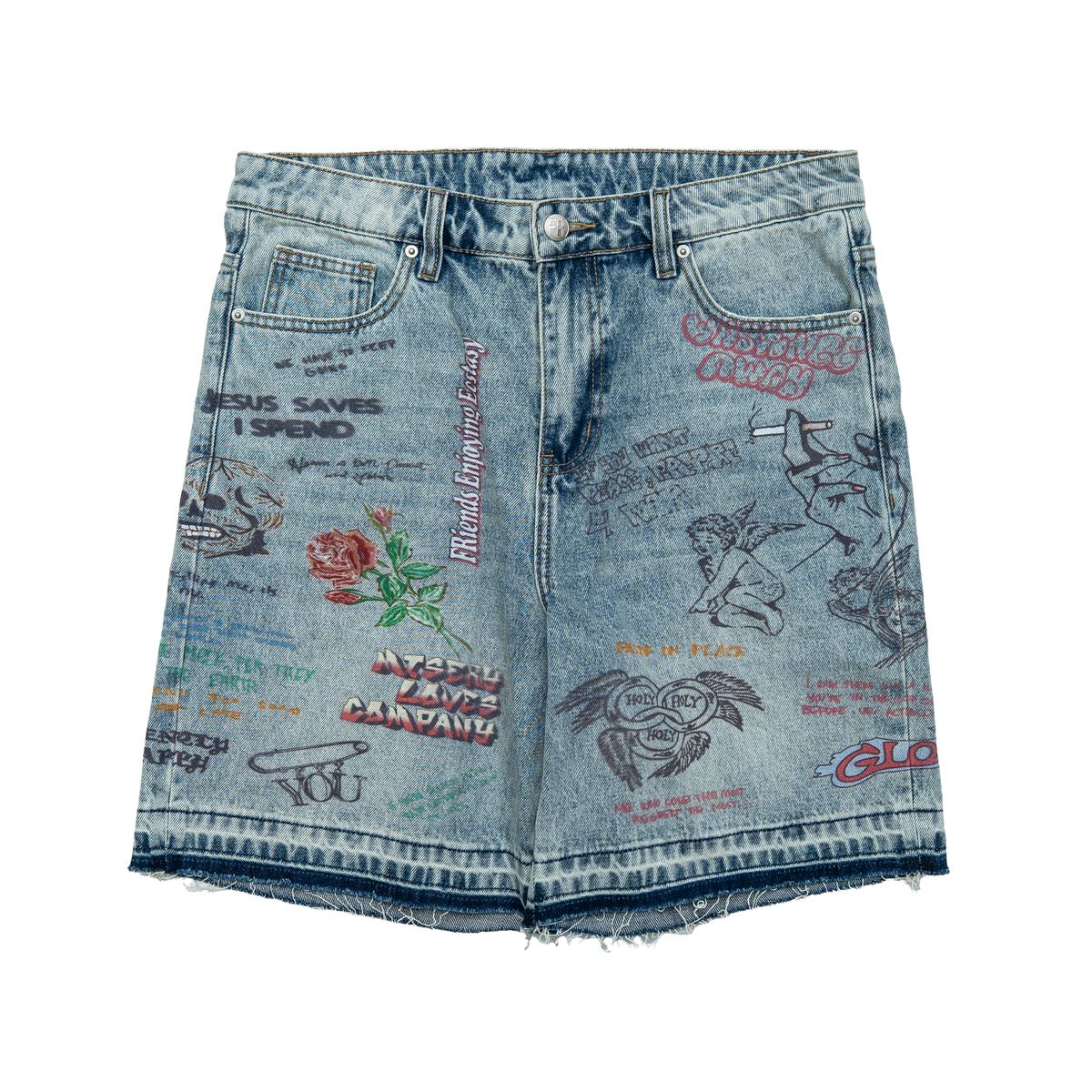 FREE REFILLS- GRAFFITI JORTS BLUE WASH