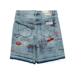 FREE REFILLS- GRAFFITI JORTS BLUE WASH
