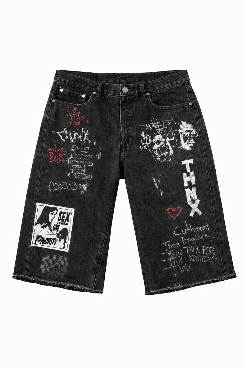 THNX- LOVERS BLACK DENIM JORTS
