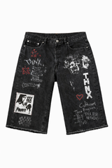 THNX- LOVERS BLACK DENIM JORTS