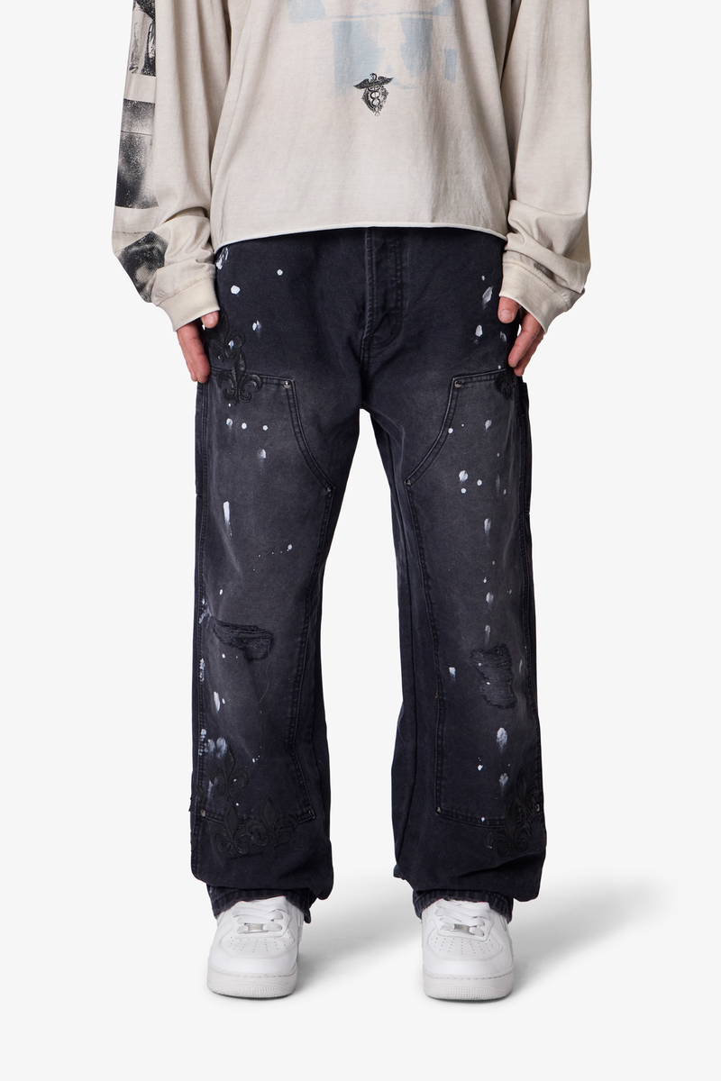 MNML - Torn Fleur Double Knee Pants - Washed Black