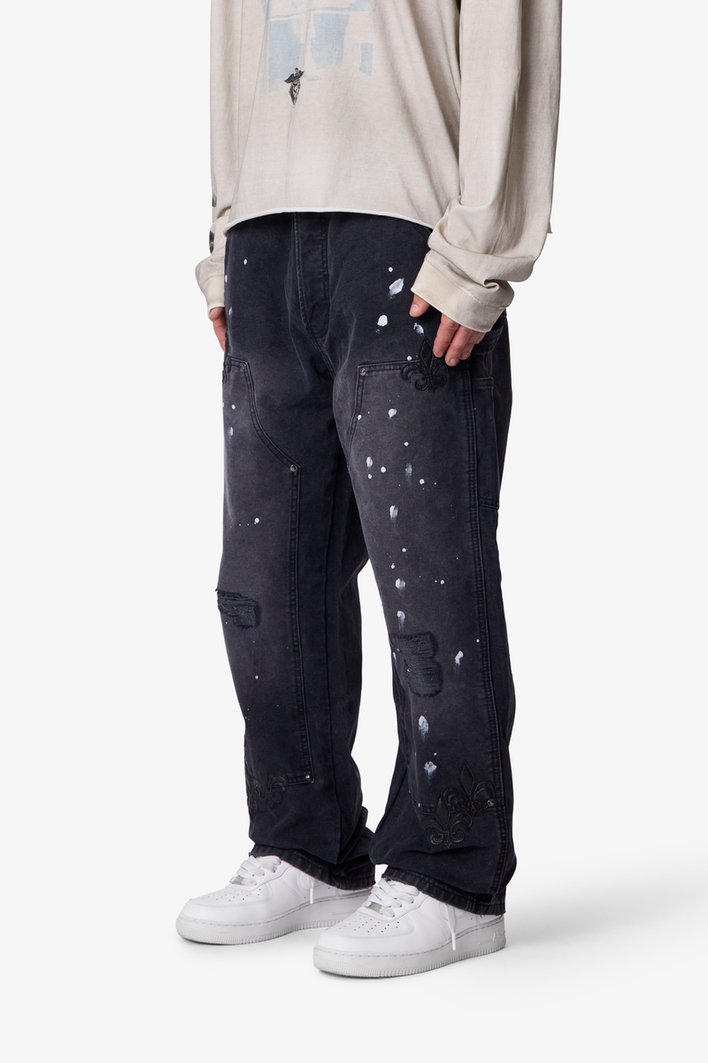 MNML - Torn Fleur Double Knee Pants - Washed Black