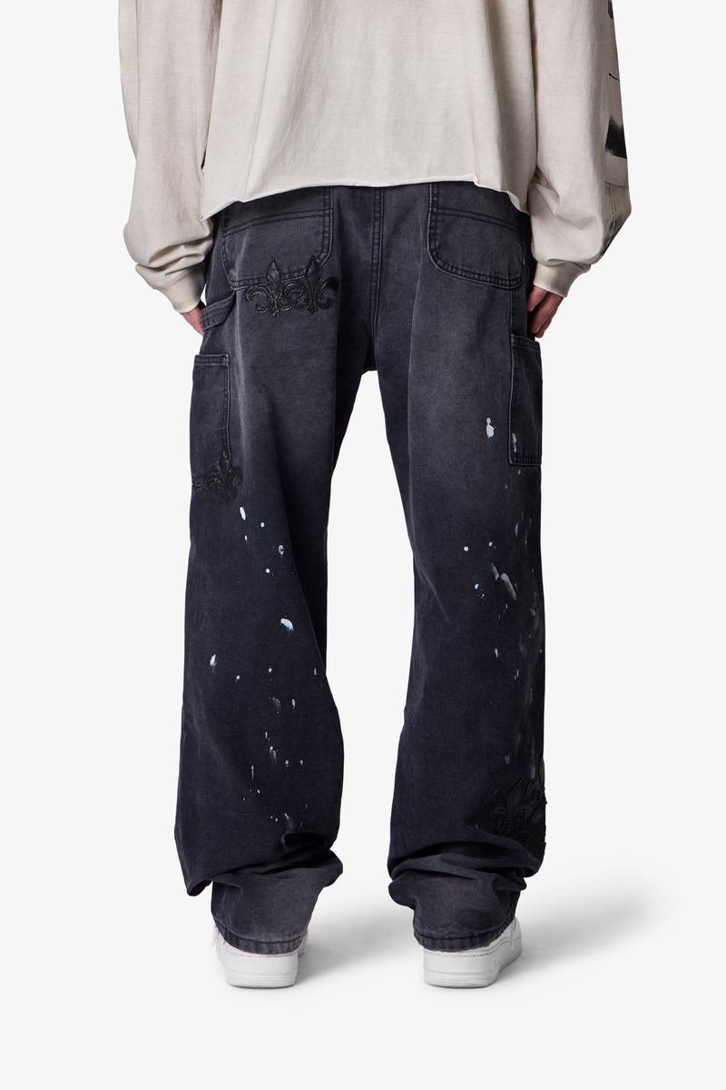 MNML - Torn Fleur Double Knee Pants - Washed Black