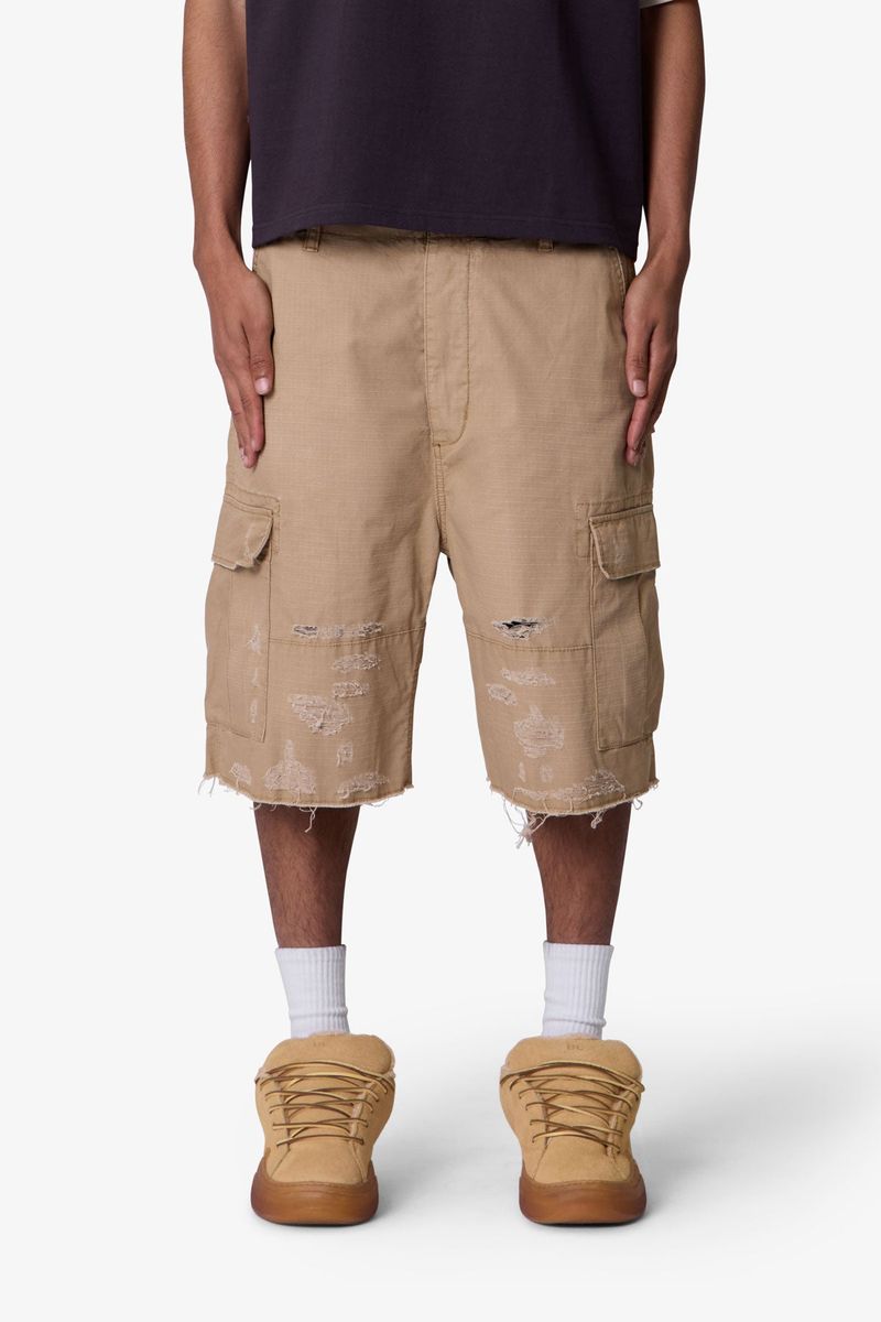 MNML - Baggy Distressed Cargo Shorts - Washed