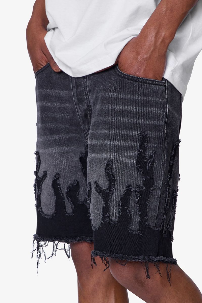 MNML - Flame Denim Shorts - Washed Black