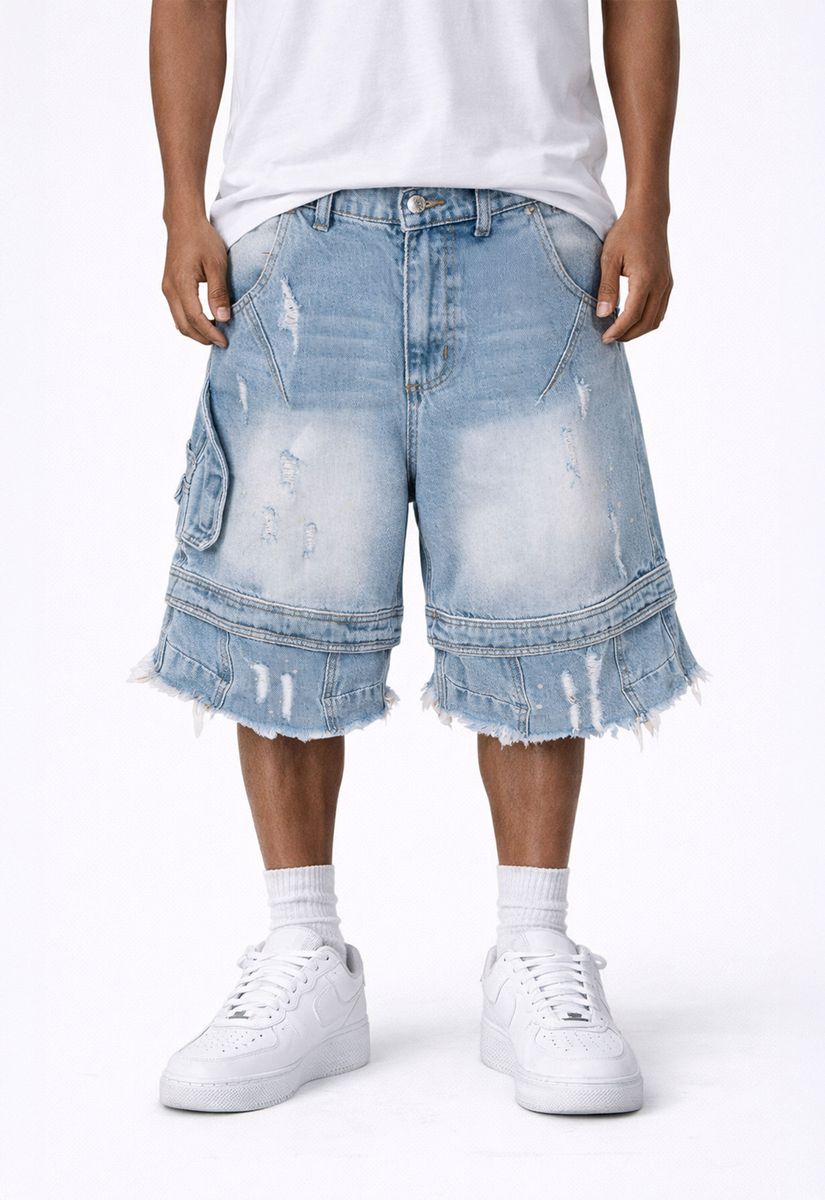 UNDEVELOPED - AZUL DISTRESSED CARGO SHORTS