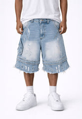 UNDEVELOPED - AZUL DISTRESSED CARGO SHORTS