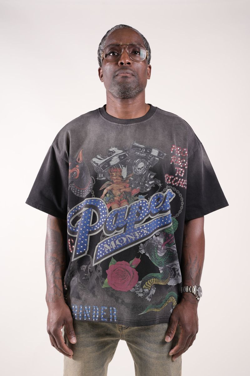 PM - FOR THE DOGS Rhinestone tee BLACK