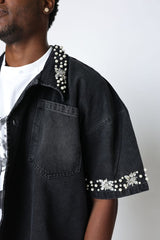 FRATERNAL - BLACK CONCRETE PEARL BUTTON UP