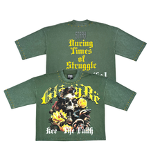 STRAY - Stray wide & crop fit w/ 3/4 sleeve tshirt - DARK GREEN