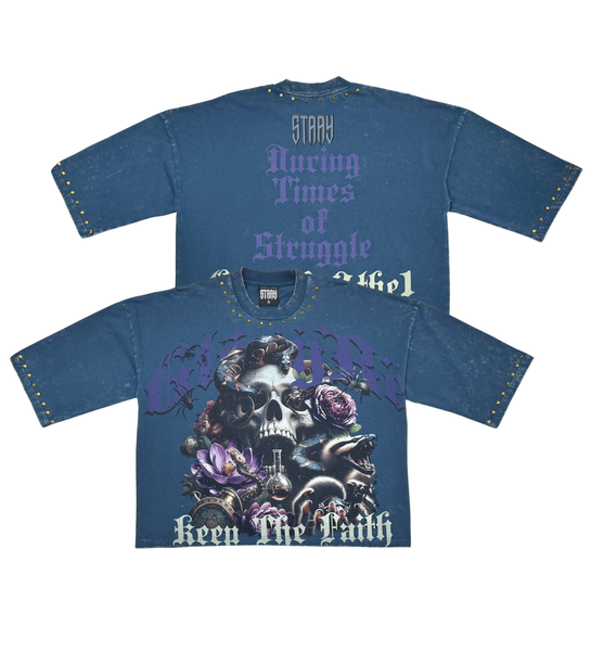 STRAY - Stray wide & crop fit w/ 3/4 sleeve tshirt - NAVY