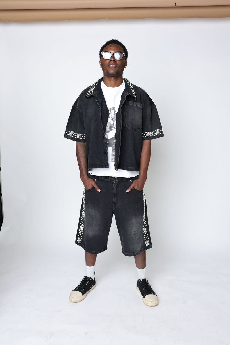 FRATERNAL - BLACK CONCRETE PEARL BUTTON UP