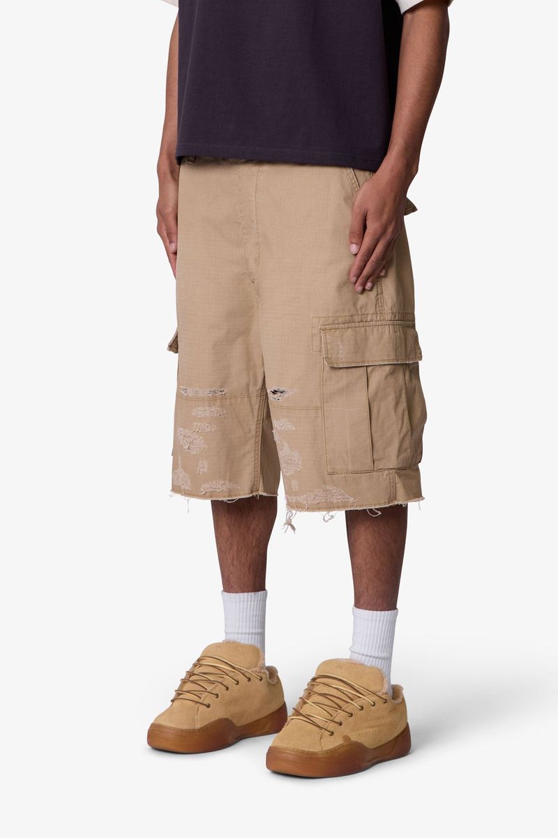 MNML - Baggy Distressed Cargo Shorts - Washed