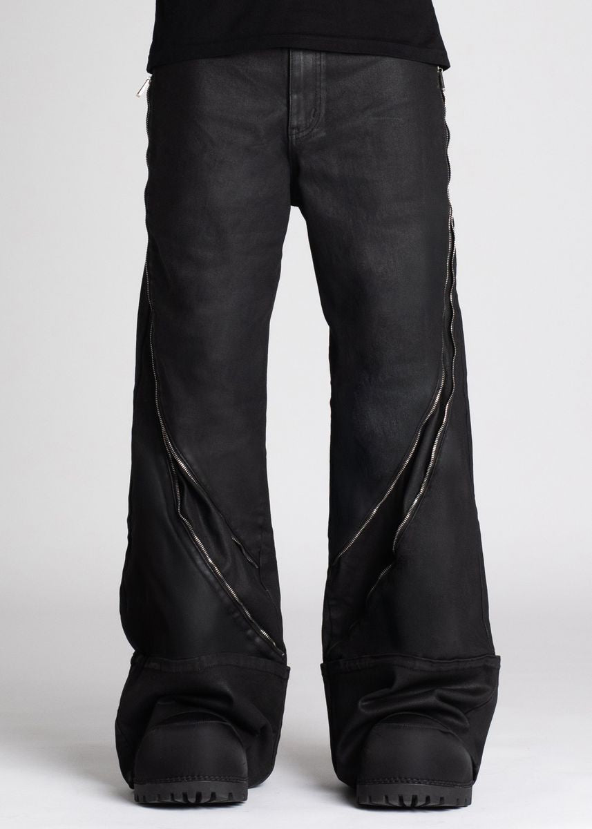 GUAPI - Obsidian Black Waxed Zipper Denim