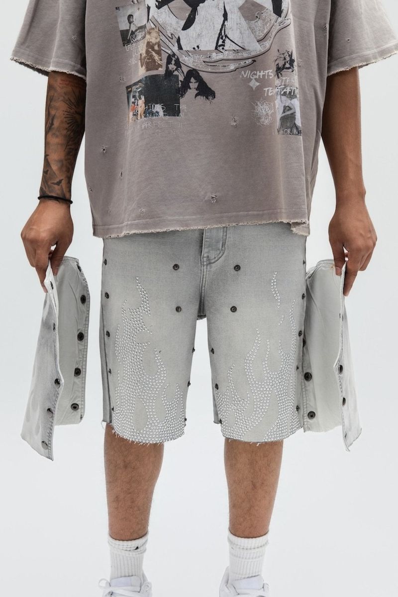 PAPER MONEY - DUAL FLAMES SHORTS GREY