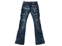 VALABASAS - PINNACLE” FLARED STACKED DENIM - BLUE DIRTY WASH