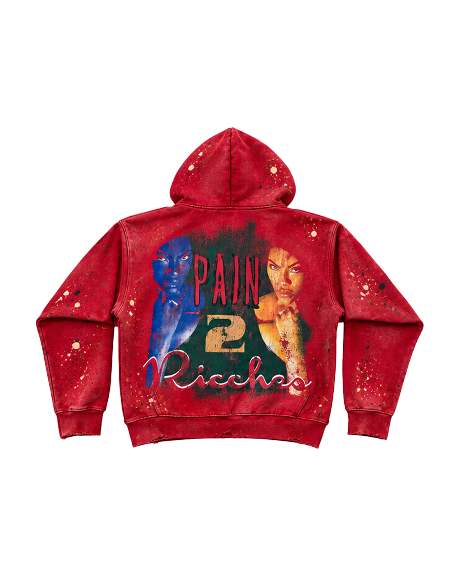 RICCHEEZA - Pain 2 Ricchezza" Washed ZipUp - RED