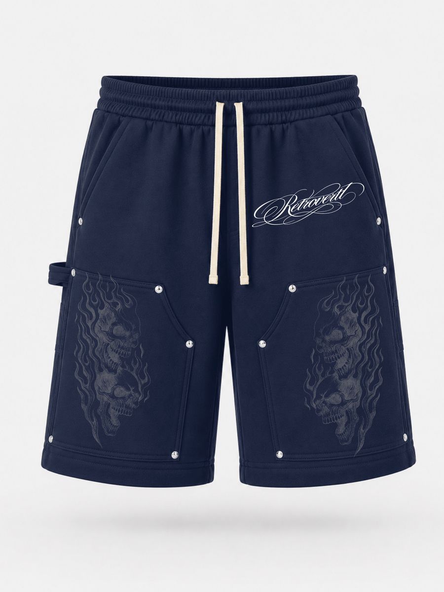 RETROVERT - Flame Navy Sweatshorts