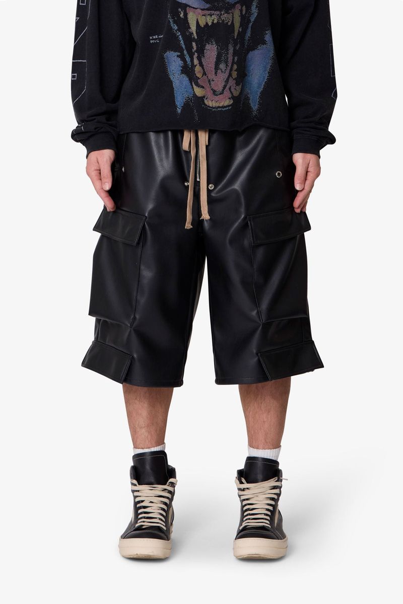 MNML - Leather Rave Cargo Shorts - Black (Leather