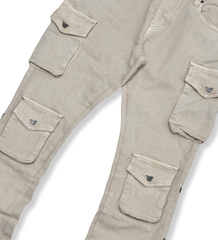 V DENIM - MULTI CARGO FLARE JEANS W/ METAL RIVET DETAIL